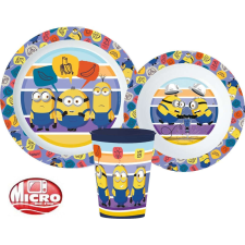 Micro Minyonok étkészlet, micro műanyag szett, pohárral 260 ml babaétkészlet