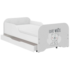  MIKI gyerekágy 160x80cm  matraccal és ágyneműtartóval - fehér maci gyermekágy