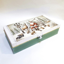  Mikulás állatokkal - fadoboz. Mérete: 20x10x5 cm dekorációs kellék