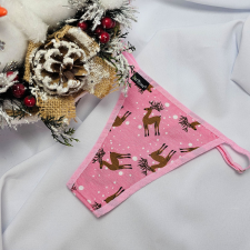  Mikulásos-Karácsonyi TANGA rózsaszín őzikés női alsó