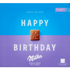 Milka Happy Birthday alpesi tejcsokoládé praliné tejes krémtöltelékkel 20 db 110 g alapvető élelmiszer