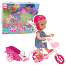  Mini baba biciklivel, utánfutóval és fehér kutyussal baba