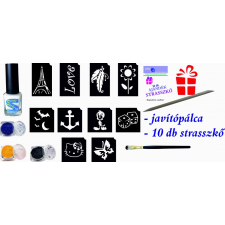  Mini csillámtetoválás készlet (15 db-os - 10 sablon / 3 csillámpor) csillámtetoválás