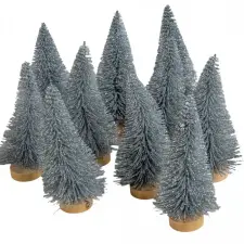  Mini fenyő ezüst glitteres 10cm 10db-os dekorációs kellék