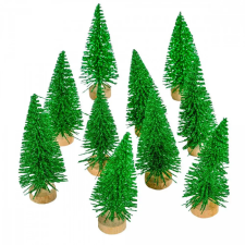  Mini fenyő zöld glitteres fa talpon 8cm 10db-os csomag dekorációs kellék