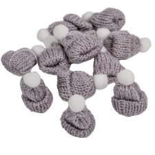  Mini kötött sapka szürke 4cm 12db-os dekorációs kellék