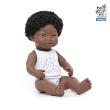 Miniland Baba, afrikai fiú, Down-szindrómás, fehérneműben, 38 cm, Miniland ML31175 baba