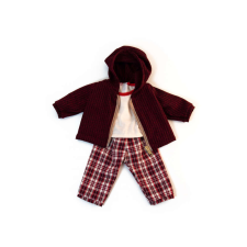 Miniland ML31557 Babaruha 40 cm-es fiúnak (kockás nadrág, barna pulóver kapucnival) játékbaba felszerelés