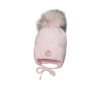 MiniM Baba sapka bojtos téli kötött - Rózsaszín / Cica emblémával 40-42