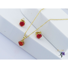  Mirjan antiallergén szett nyaklánc fülbevaló piros kővel-14K ékszer szett