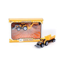 MK Toys Dupla traktor sárga színben teherszállító utánfutóval autópálya és játékautó