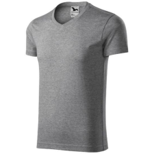 mlf_1461214 Slim Fit V-neck póló férfi sötétszürke melírozott M férfi póló