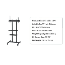  Mobil TV -állvány, magasság állítható, kerekek, 32-70 in tv állvány és fali konzol