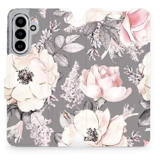 Mobiwear Flip pouzdro pro Samsung Galaxy A17 / A17 5G květy na šedé tok és táska