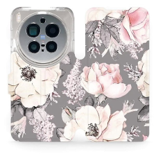 Mobiwear Flip tok, Vivo X300 Pro, virágok, szürke tok és táska