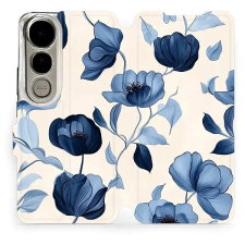 Mobiwear Flip Vivo V50 Lite kék virágok tok tok és táska