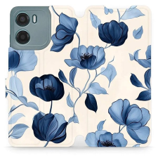 Mobiwear Motorola Moto G05 flip tok - kék virágok tok és táska