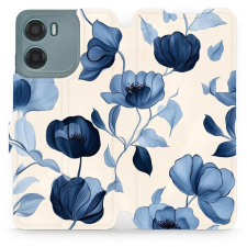 Mobiwear Motorola Moto G05 flip tok - kék virágok (5906511822894) tok és táska