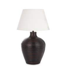  Modern barázdált barna-fekete kerámia asztali lámpa trapéz fehér lámpaernyővel 63x37x37cm világítás