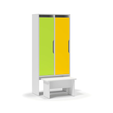  Modern kétszemélyes öltözőszekrény paddal 62x140x30  - fehér, zöld - sárga bútor
