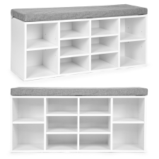 ModernHome Szafka na buty z szarą poduszką 10 półek biała bútor