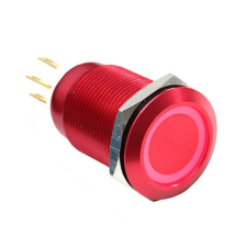  ModMyToys Vandalism kapcsoló 19mm - piros alumínium, piros gyűrű, 6pin modding