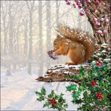 Mókusos karácsonyi szalvéta - Squirrel in tree papírárú, csomagoló és tárolóeszköz
