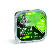 Monge BWild Grain Free Paté Terrine Sterilised - vaddisznó zöldségekkel 100 g macskaeledel