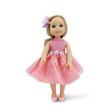 Moni Játékbaba 38 cm-es hajasbaba, szőke, tüll szoknya, fésűvel, masnival - Rózsaszín baba