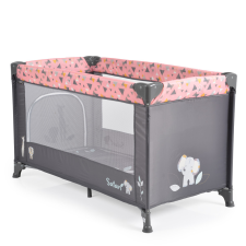Moni SAFARI utazóágy 1 szintes, zippes kibújóval, állatmintás Pink/Rózsa utazóágy