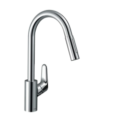  Mosogató csaptelep Hansgrohe Focus kihúzható zuhannyal, 2 áram króm 31833000 csaptelep