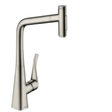 Mosogató csaptelep Hansgrohe Metris kihúzható zuhannyal, 2 áram rozsdamentes acél megjelenés 73816800 csaptelep