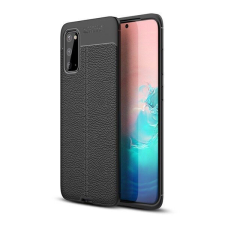 Motorola One Vision / P50, Szilikon tok, bőrhatású, varrásminta, fekete tok és táska