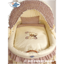  Mózeskosár/Fonott kiságy  - Plüssmackó masnival barna színben babakocsi kiegészítő