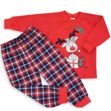 MROFI 2 Részes Karácsonyi Pamut Pizsama - Piros Rénszarvasos 86