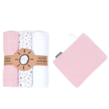 MT T Textil pelenka 3 db + Mosdatókesztyű - Rózsaszín - fehér - fehér szürke csillagok mosható pelenka