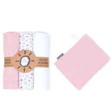 MT T Textil pelenka 3db + Mosdatókesztyű - Csillagok #fehér-rózsaszín mosható pelenka