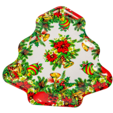  Műanyag tálca fenyőfa alakú kari mintás 35cm dekorációs kellék