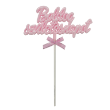  Műanyag tortadekoráció, torta beszúró – Boldog születésnapot – Rózsaszín party kellék