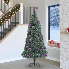  Műfenyő LED világítással, gömbökkel 300 LED-del Zöld 240 cm PET műfenyő