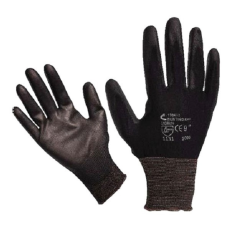 MUNKAVEDELEM Kötött kesztyű fekete nylon, XXL-es méret, 11' poliuretánba mártott teny. és ujjhegy., gumírozott mandzs