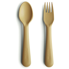 MUSHIE Fork and Spoon Set étkészlet Mustard 2 db babaétkészlet