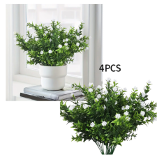  Művirág szett – 4 darab fehér virágos zöld növény csokor  FF85539 dekoráció