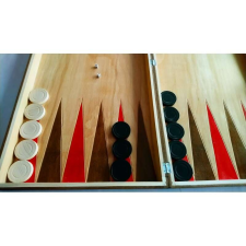 Nagy kézzel készített fa sakkkészlet 50x50-es sakktábla doboz sakkfigura backgammon piros társasjáték