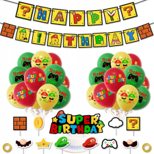 NAGY SZÜLETÉSNAPI SZETT SUPER MARIO BROS LUFI TOPPER GIRLAND FÜZÉR party kellék