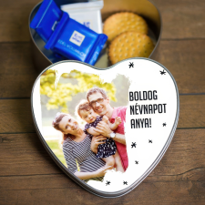 NagyAjándék Szív alakú fényképes fémdoboz felirattal egyedi ajándék