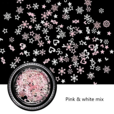 Nagyker 2. Körömdíszítő flitter Pink-White karácsony hópihe szív körömdíszítő