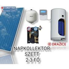NAPCSAP 3-5 fő részére Cordivari napkollektor rendszer: 2 db síkkollektor + 200 literes 1 hőcserélős fali bojler + ECO szivattyú állomás + vezérlés + tágulási tartály napelem