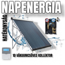 NAPCSAP Napkollektor rendszer 10 vákkumcsöves Heat-Pipe kollektorral SR208C vezérléssel és szivattyú állomás 2-12 l/p 2 oldali ECO keringető szivattyúval napelem