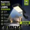  Napelemes SMD LED lámpa mozgásérzékelővel 200W IP65 kültéri fali lámpa tartókonzollal – fekete